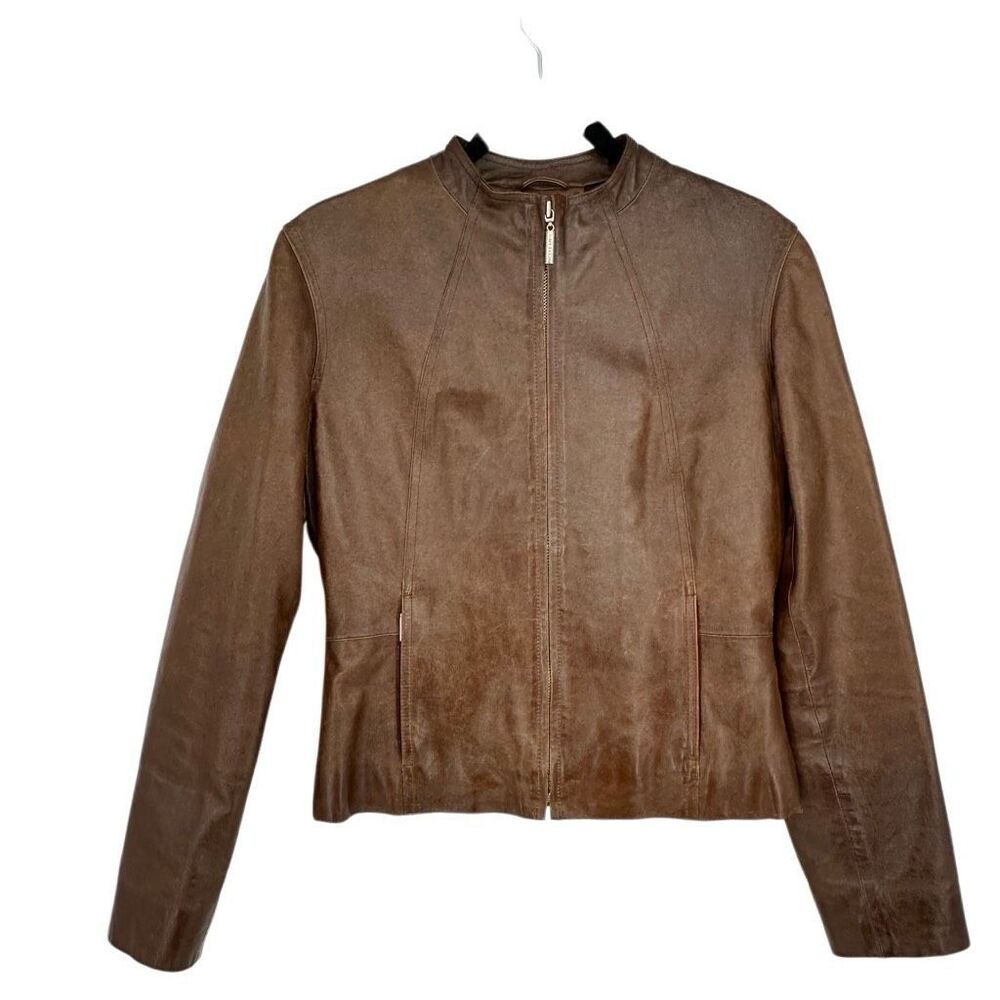 Vintage 90s Women’s Distressed Leather Jacket Size XS Brown Fitted Supermodel